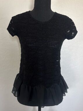 Black Lace blouse with ruffle trim